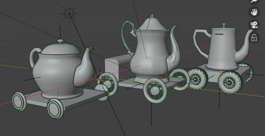 3D blender workspace featuring teapots
