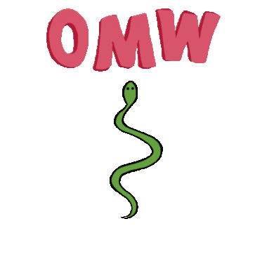 "On My Way" Snake Snake moving upwards, with the letters "OMW" on top