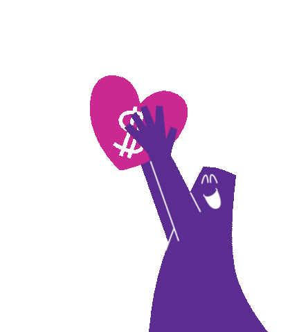 Purple person holding a heart