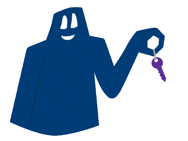 Blue person holding a key